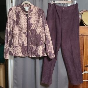 Birch Hill Womens Pant Suit/Set Jacket (XL)Pants(10)Faux Snakeskin Plum/Gray EUC